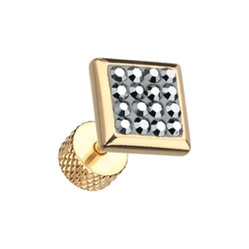 Hematite Golden Square Multi-Sprinkle Dot Multi Gem Fake Plug - 1 Pair