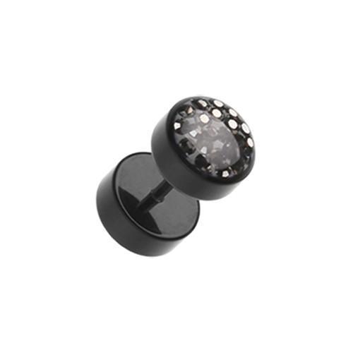 Hematite Multi-Sprinkle Dot Multi Gem Black UV Fake Plug - 1 Pair