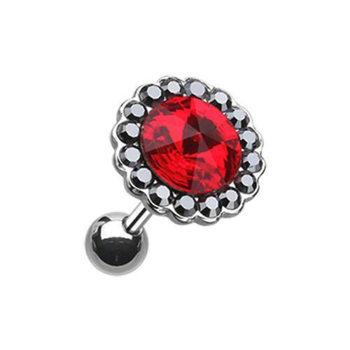 Hematite/Red Studded Gem Crystal Tragus Cartilage Barbell Earring - 1 Piece