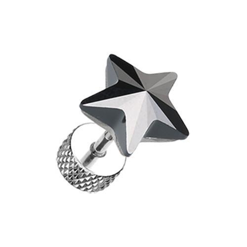 Hematite Sparkle Star Gem Fake Plug - 1 Pair