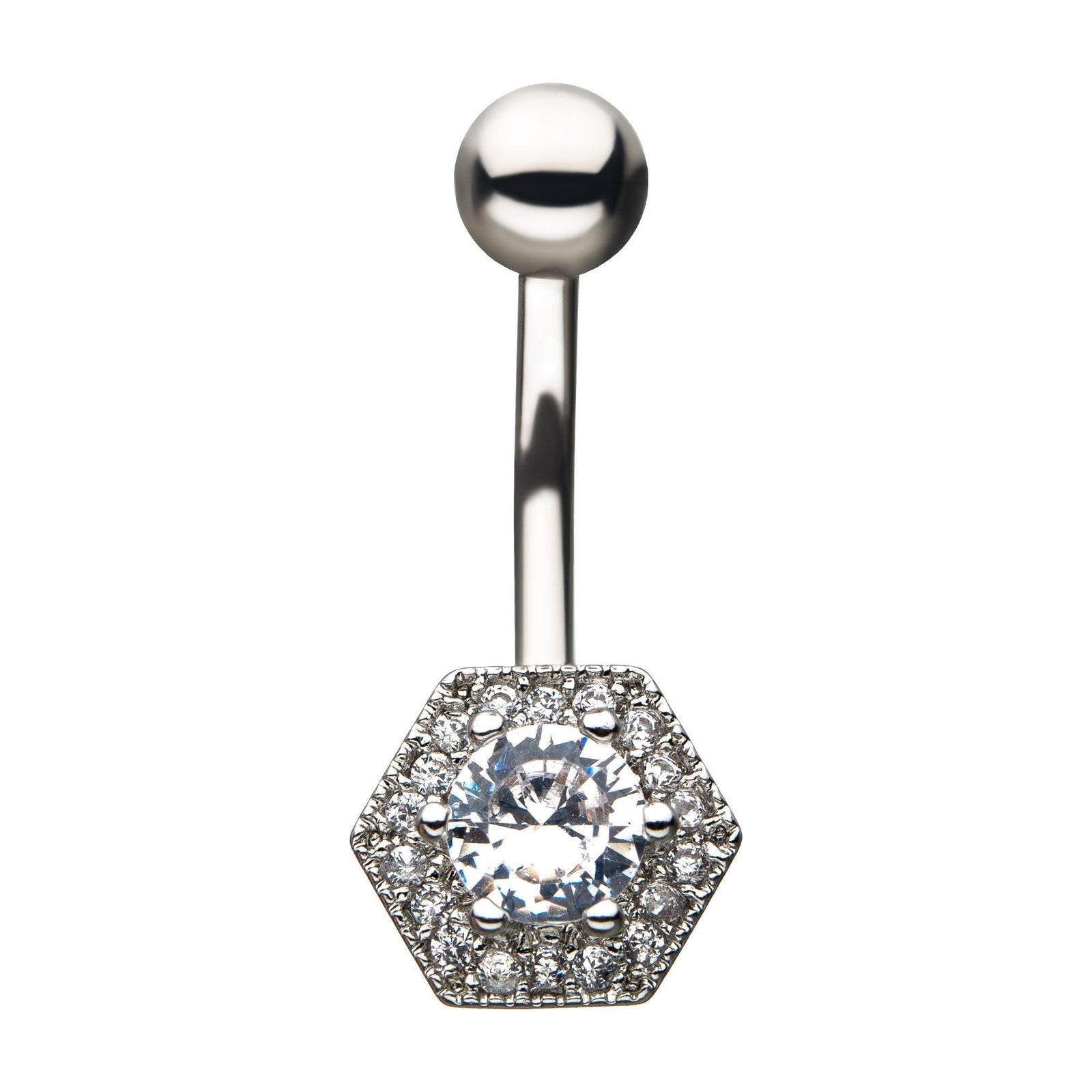 TBD-Belly Hexagon Fixed Navel 1 large Multi Small Clear CZ Gem -Rebel Bod-RebelBod