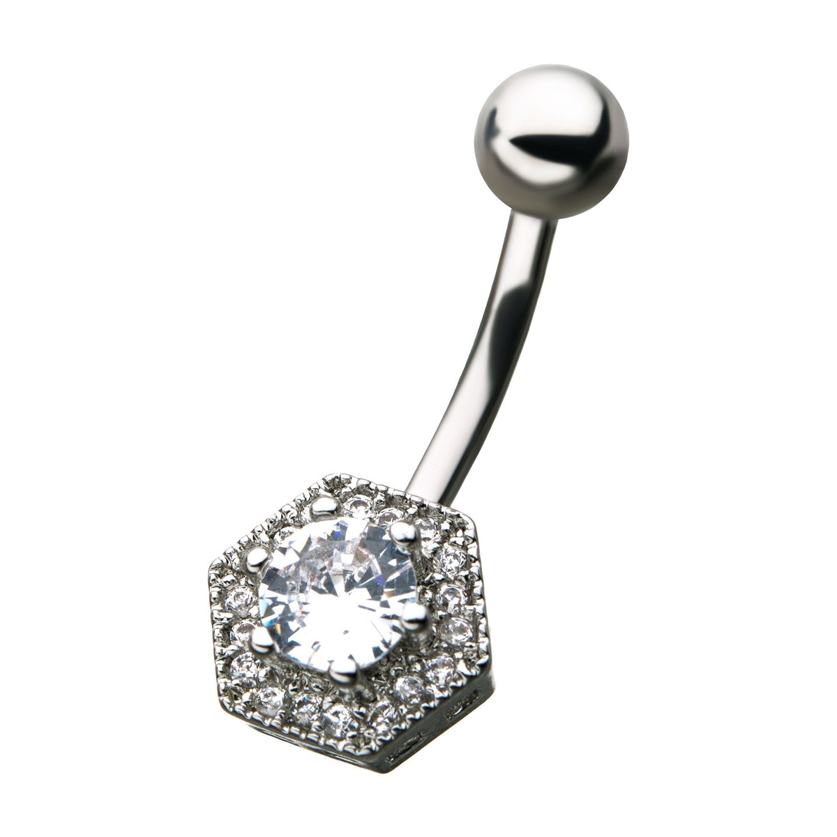 TBD-Belly Hexagon Fixed Navel 1 large Multi Small Clear CZ Gem -Rebel Bod-RebelBod