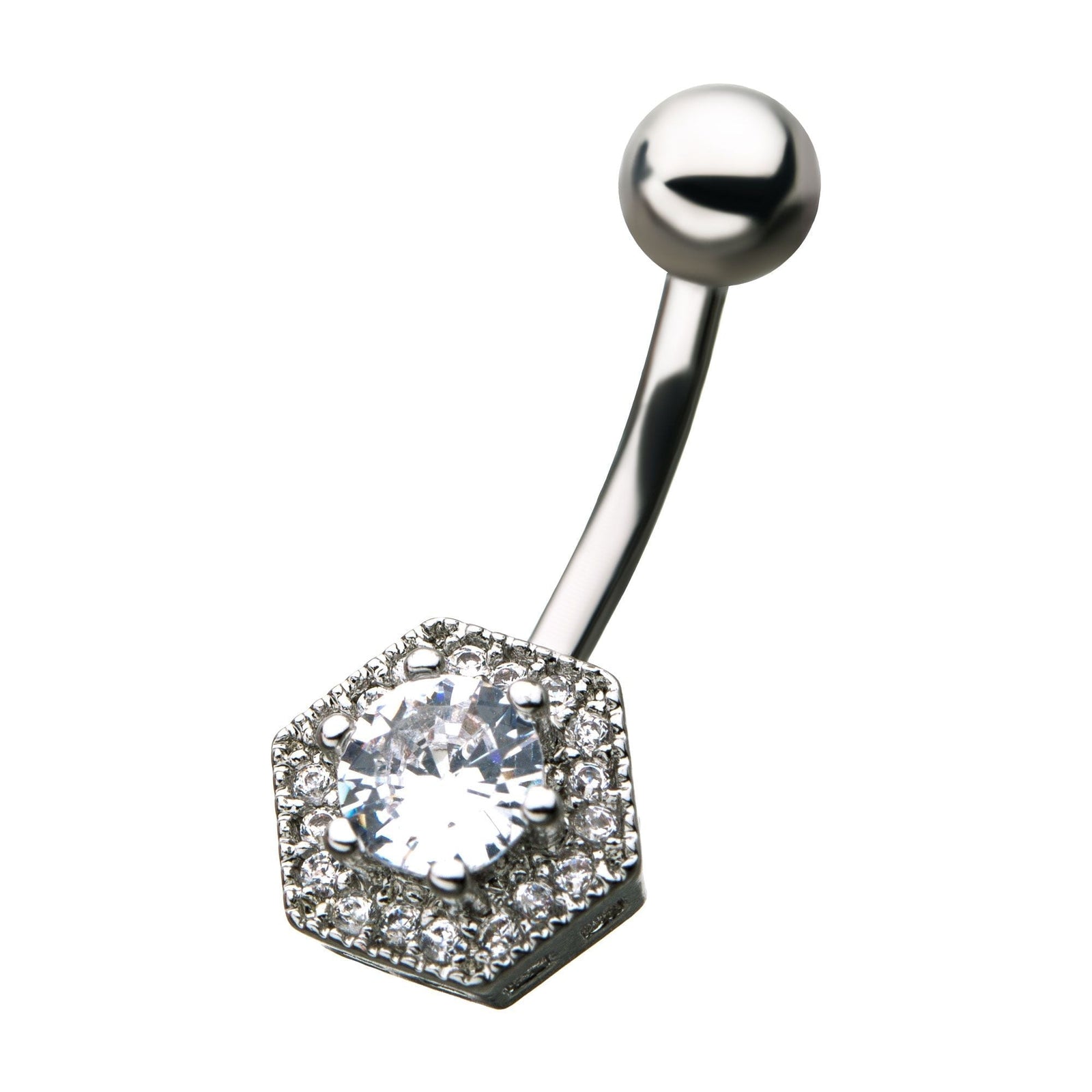 TBD-Belly Hexagon Fixed Navel 1 large Multi Small Clear CZ Gem -Rebel Bod-RebelBod