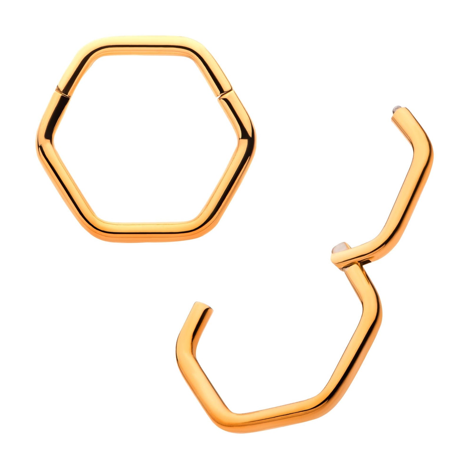 Hexagon Shape 24Kt Gold PVD Titanium Front Facing Hinged Segment Clicker tip24ksgrhhex81 -Rebel Bod-RebelBod