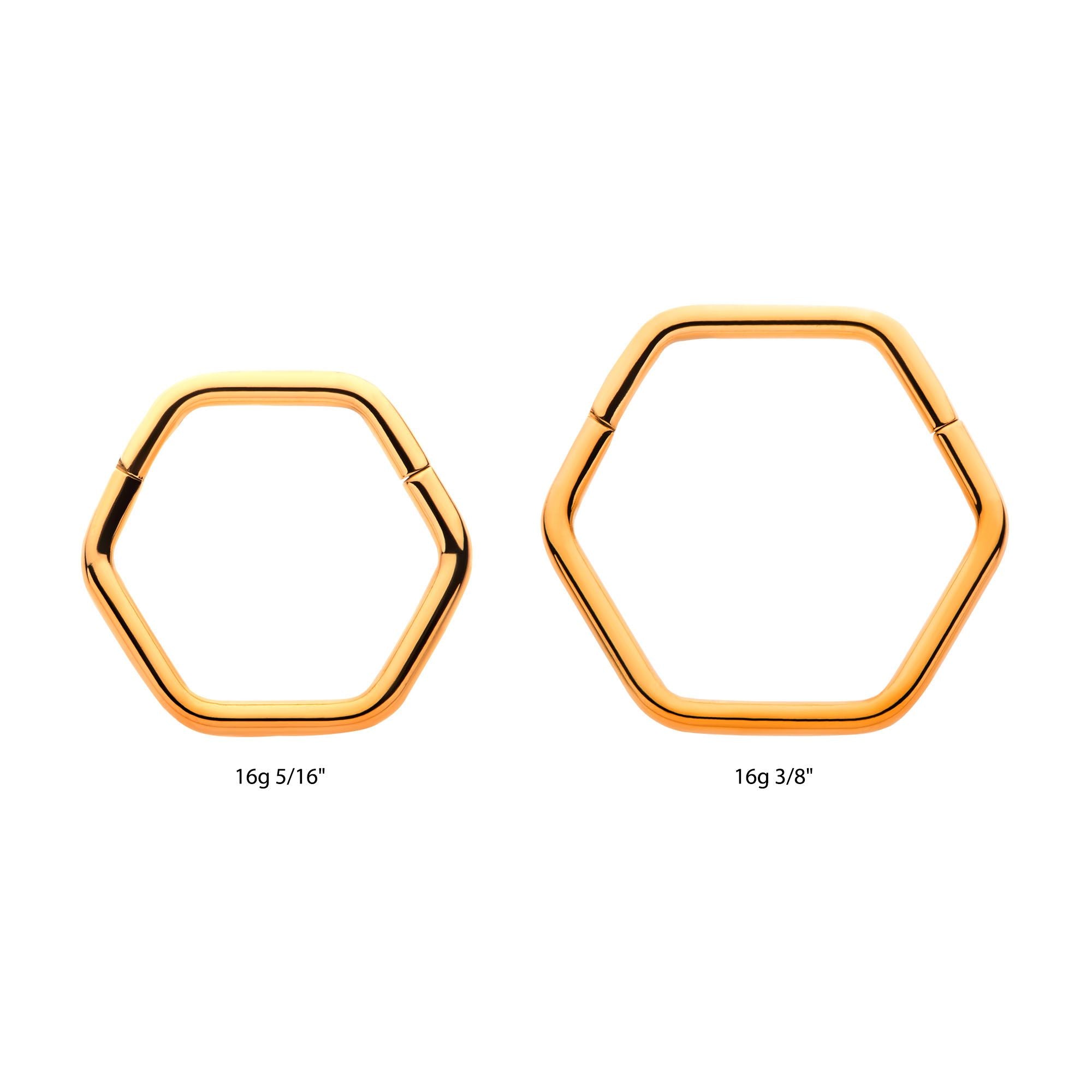 Hexagon Shape 24Kt Gold PVD Titanium Front Facing Hinged Segment Clicker tip24ksgrhhex81 -Rebel Bod-RebelBod