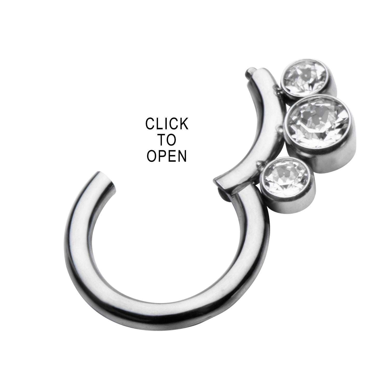 Clicker Hinged Segment Ring 3 Clear Bezel Set CZ Gems