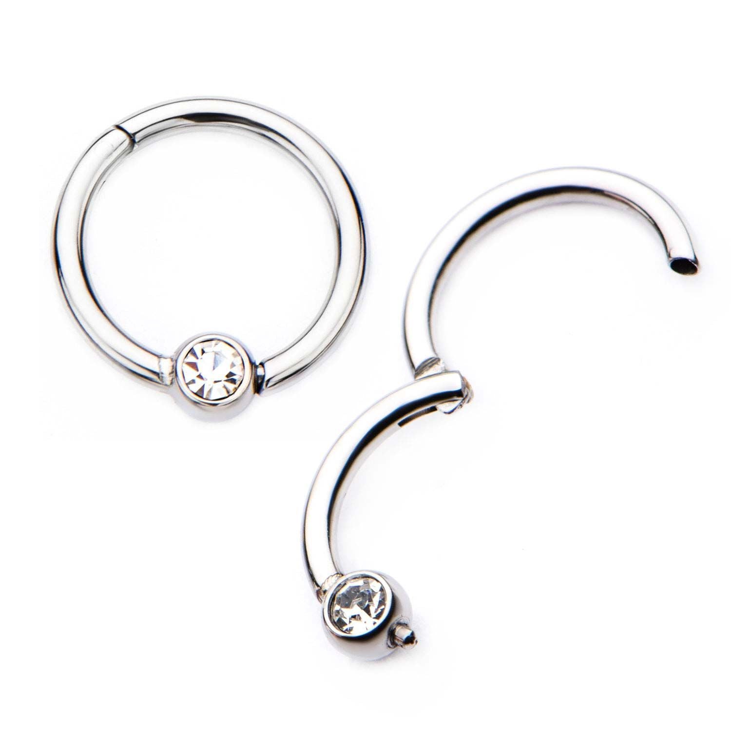 Clicker Hinged Segment Ring Clear CZ Gem
