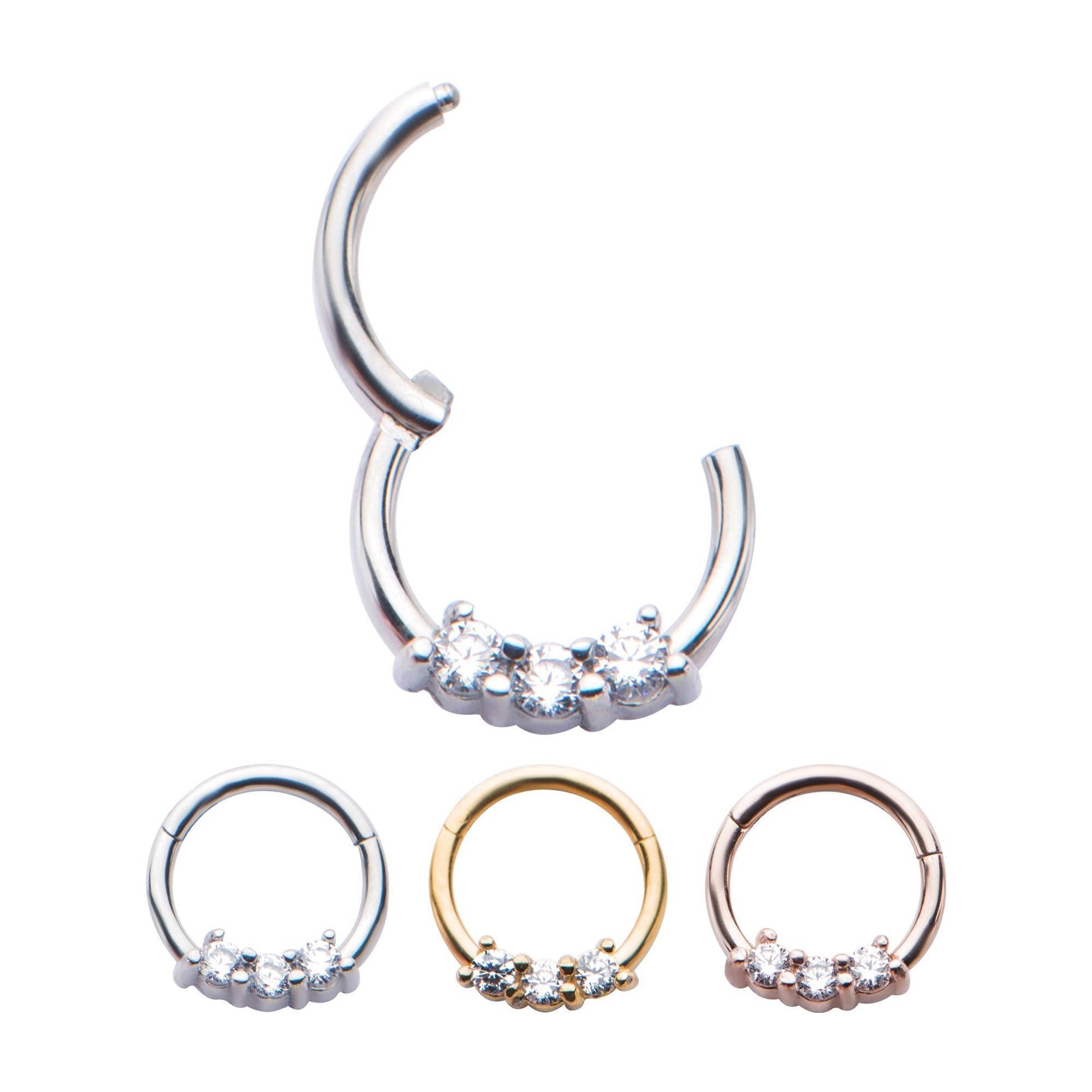 Clicker Hinged Segment Ring Prong Set Clear CZ Gem