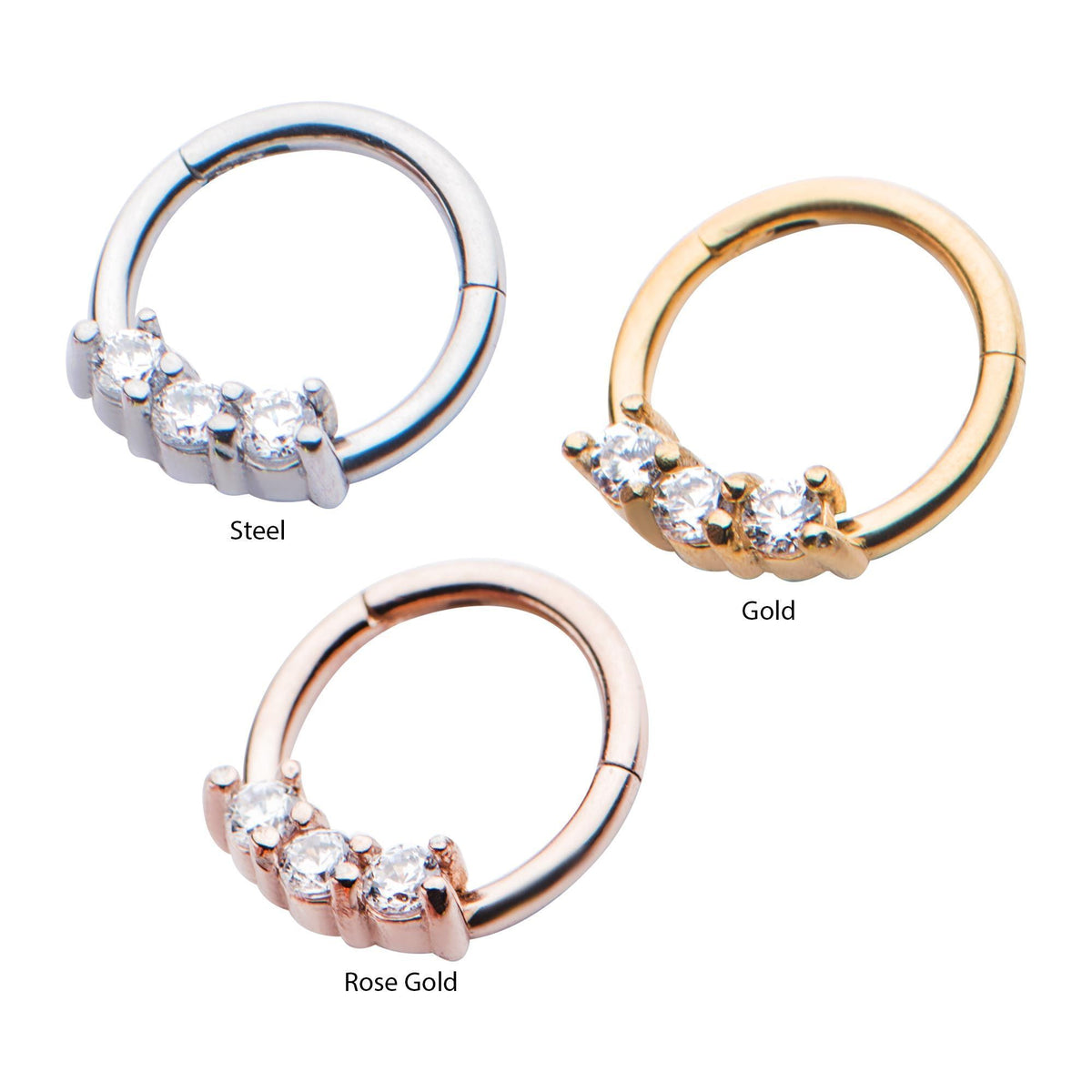 Clicker Hinged Segment Ring Prong Set Clear CZ Gem