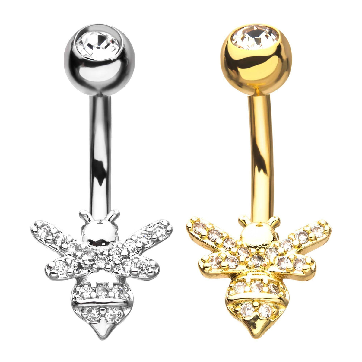 Belly Ring - No Dangle Honey Bee with CZ Gem Fixed Navels sbvns7001 -Rebel Bod-RebelBod