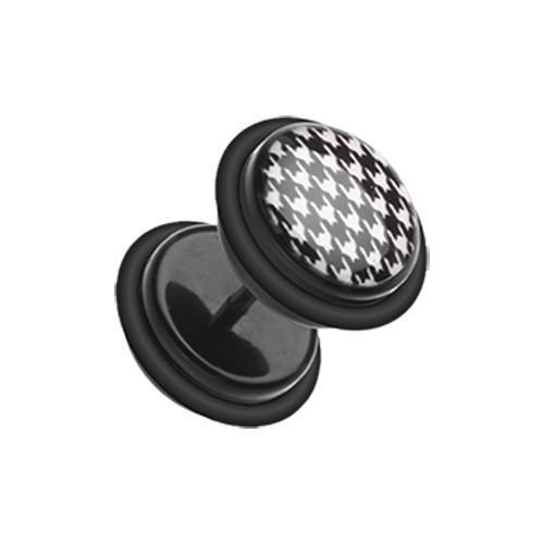 Houndtooth Acrylic Fake Plug w/ O-Rings - 1 Pair