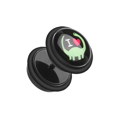 I heart Dino Acrylic Fake Plug w/ O-Rings - 1 Pair