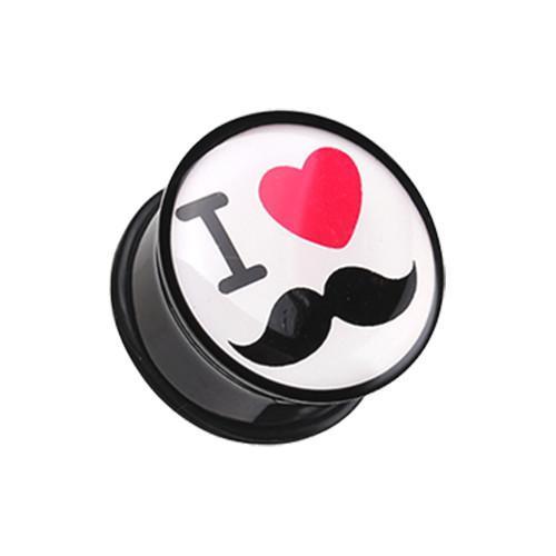 'I Heart Mustache' Single Flared Ear Gauge Plug - 1 Pair