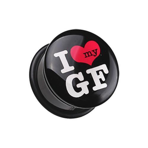 'I Heart my GF' Single Flared Ear Gauge Plug - 1 Pair