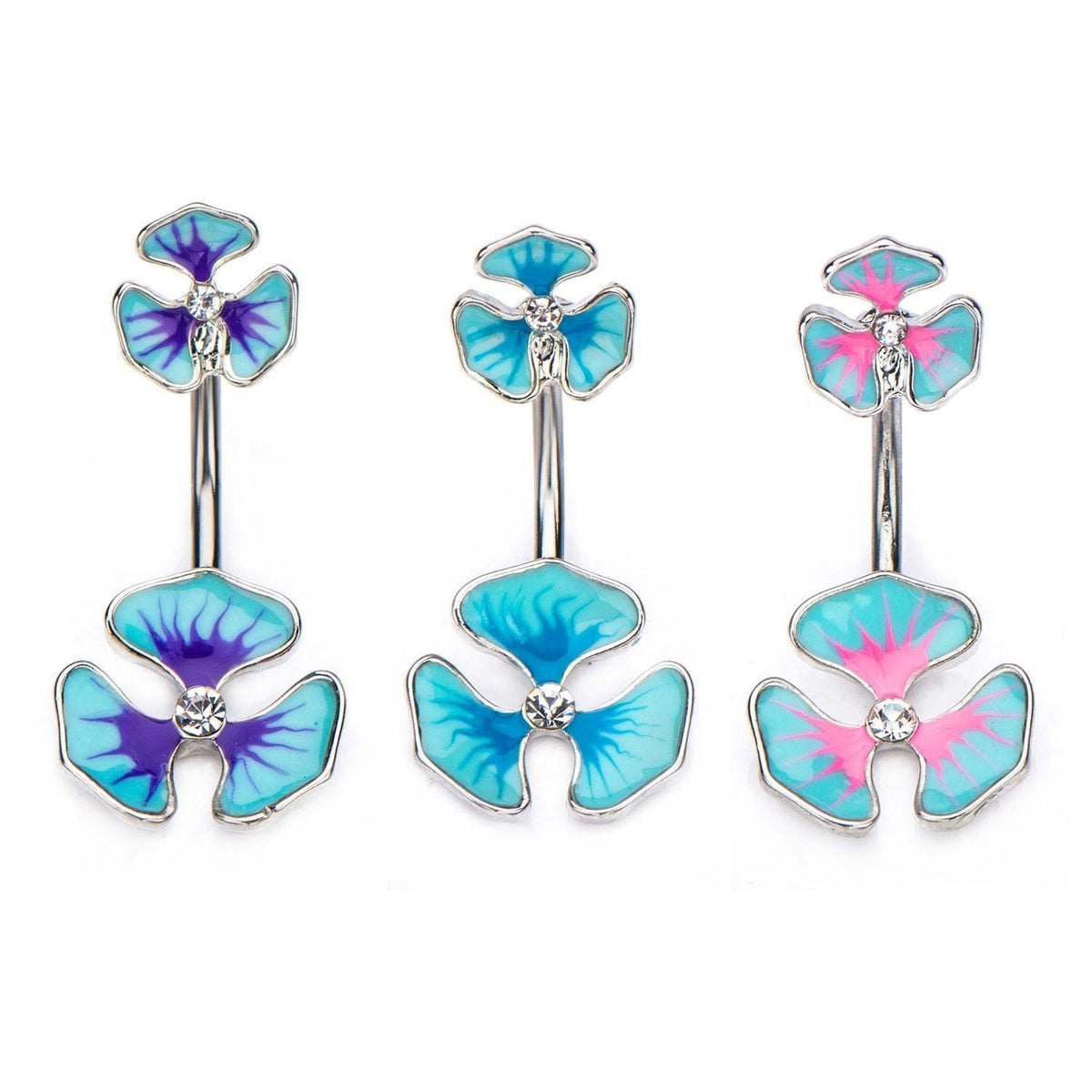 In and Out w/ Clear CZ Gem Enamel Flower Navel. sbvbn615