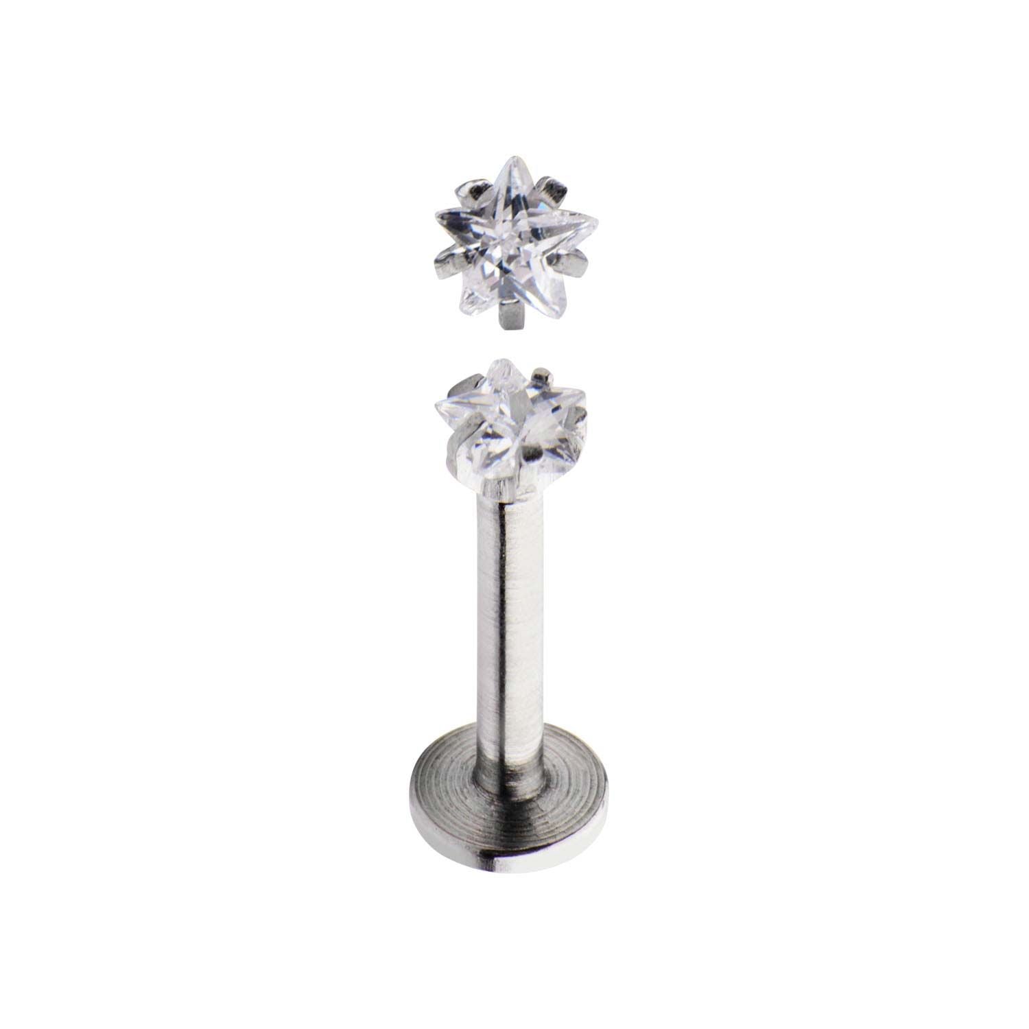 Labret Studs Internally Threaded 316L Labret Prong Set Star CZ Top Style2 -Rebel Bod-RebelBod