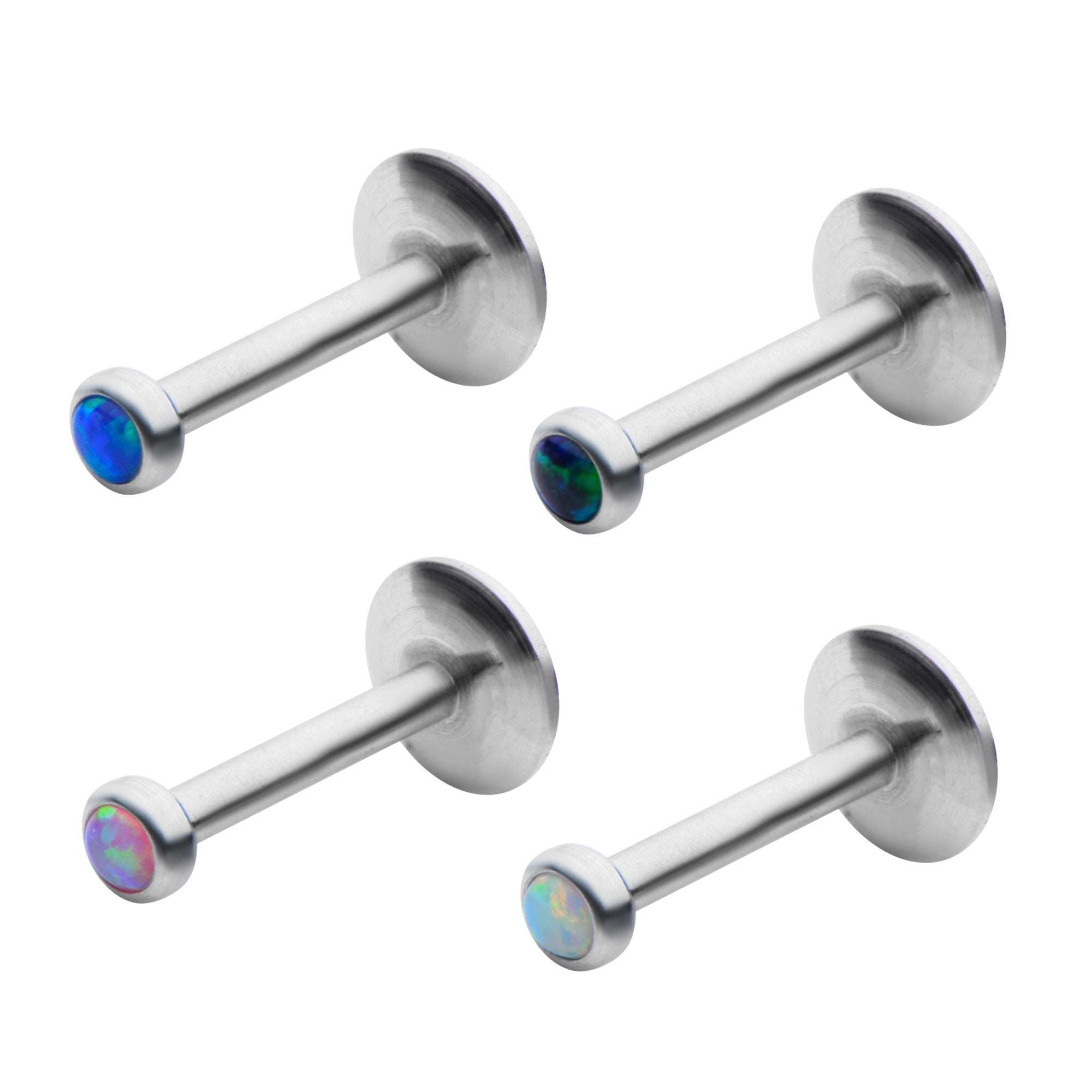 Internally Threaded 316L Labret 2.5mm Bezel Set Synthetic Opal Cab Top ...