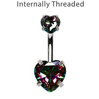 Internally Threaded Belly Ring Prong Set Vitrail Medium Heart