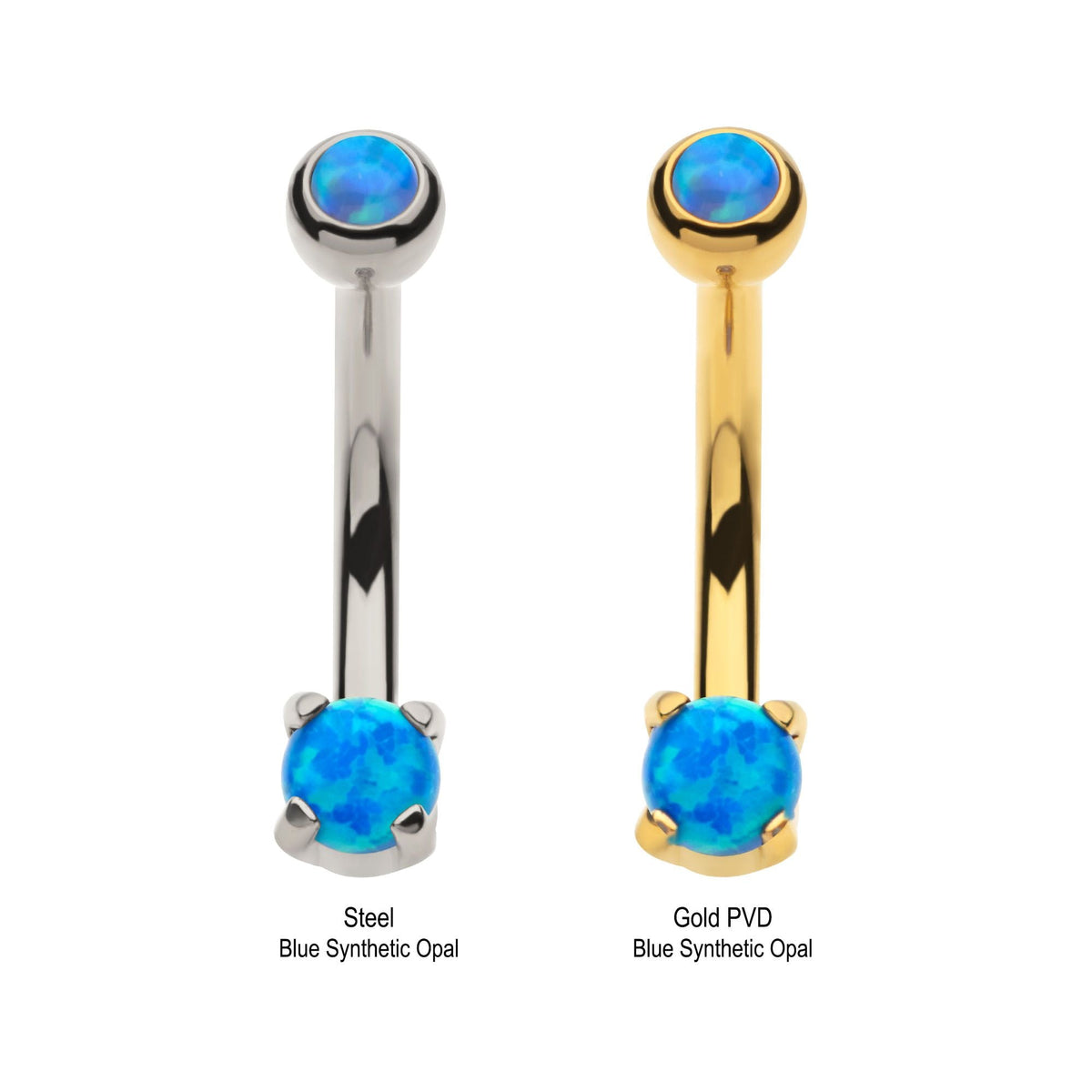 CURVED BARBELL Internally Threaded 3mm Bezel Set Blue Opal Curved Barbell csi6152prgn-bo -Rebel Bod-RebelBod