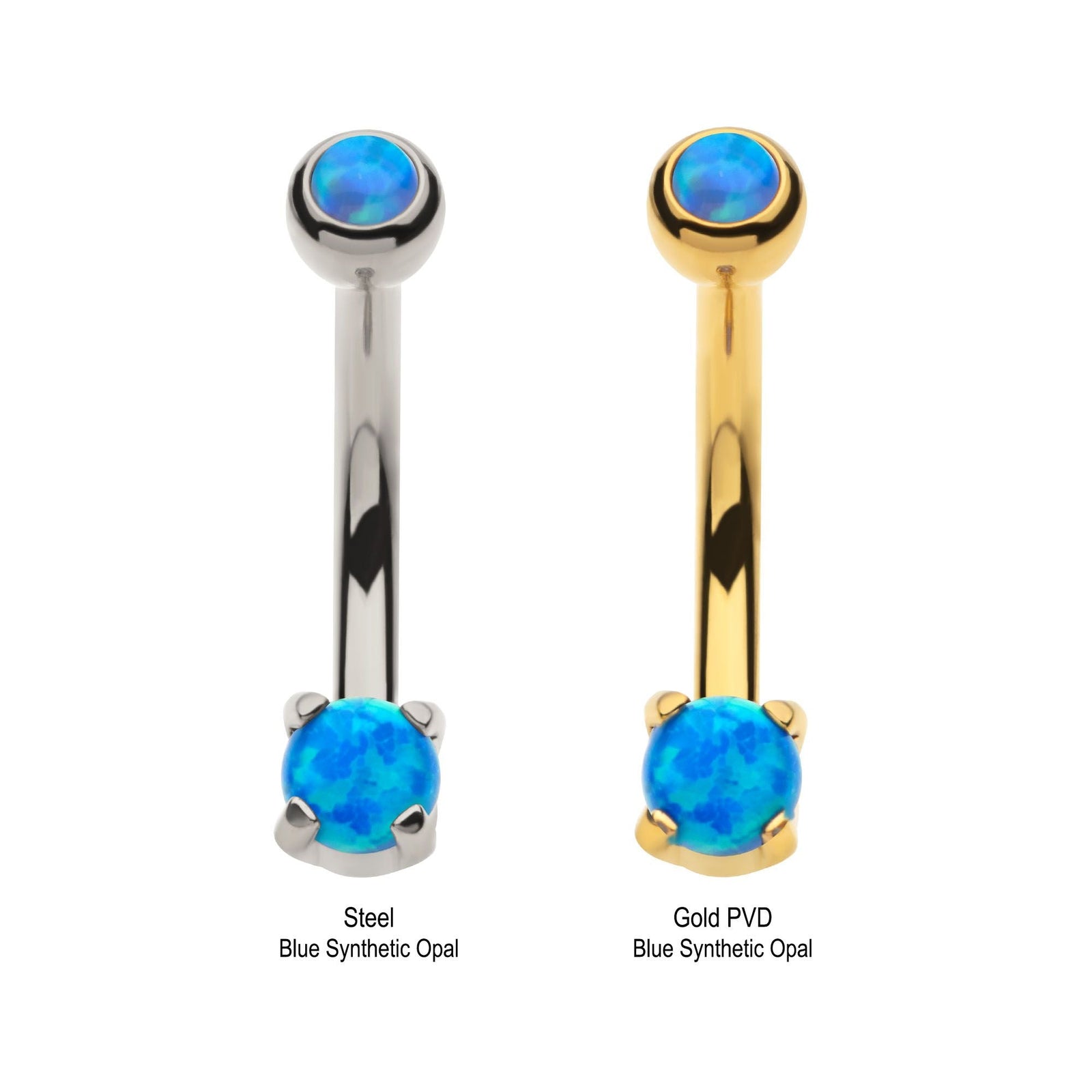 CURVED BARBELL Internally Threaded 3mm Bezel Set Blue Opal Curved Barbell csi6152prgn-bo -Rebel Bod-RebelBod