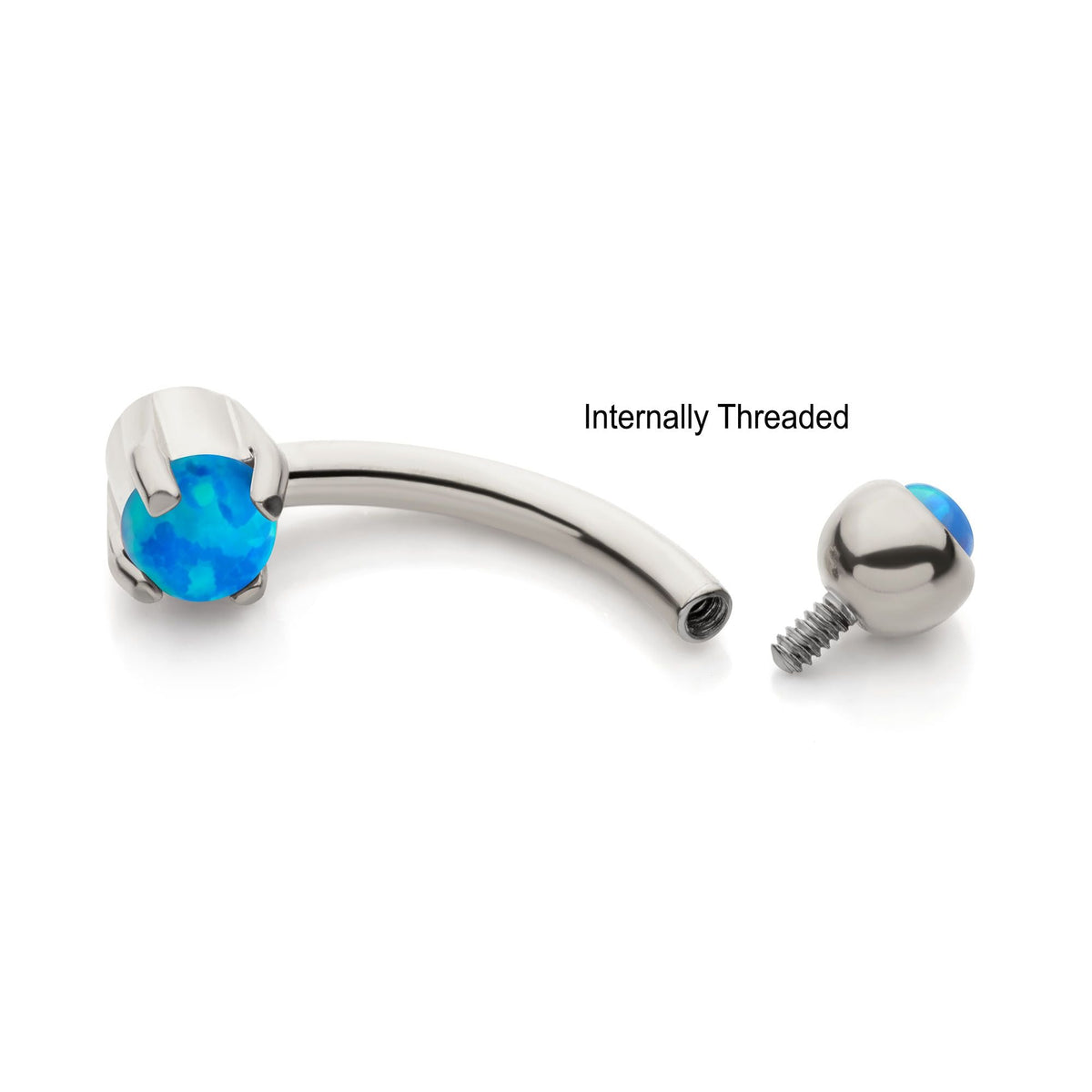 CURVED BARBELL Internally Threaded 3mm Bezel Set Blue Opal Curved Barbell csi6152prgn-bo -Rebel Bod-RebelBod