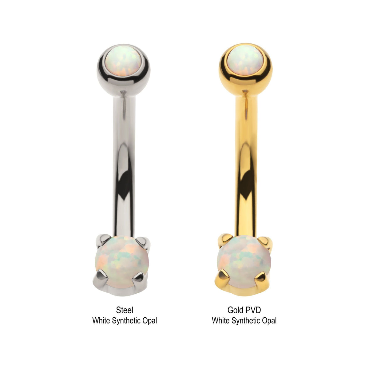 CURVED BARBELL Internally Threaded 3mm Bezel Set White Opal Curved Barbell csi6152prgn-wo -Rebel Bod-RebelBod
