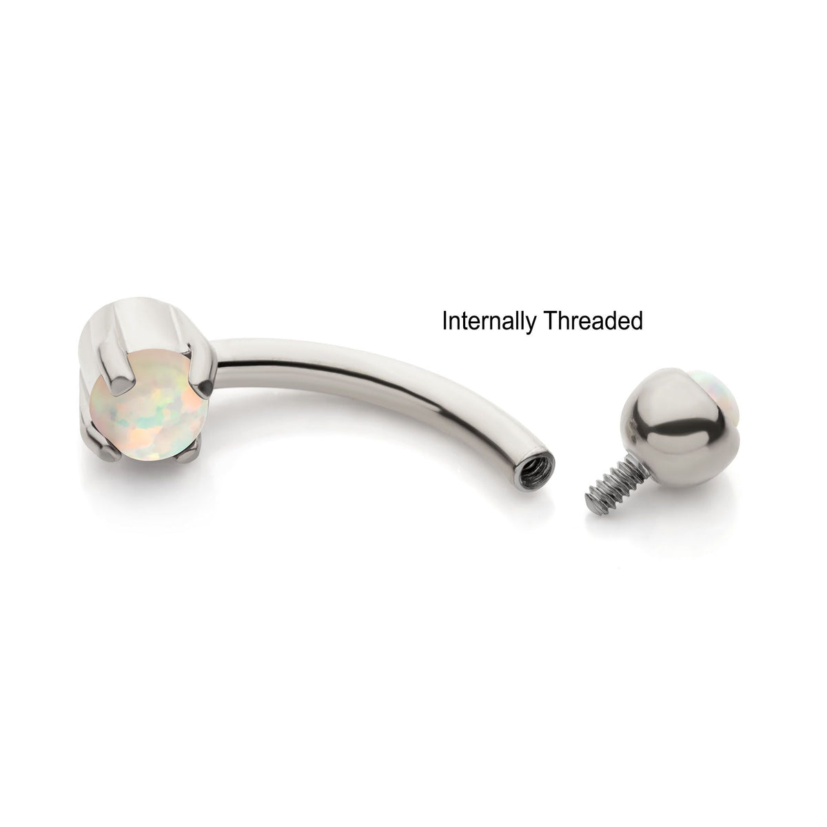 CURVED BARBELL Internally Threaded 3mm Bezel Set White Opal Curved Barbell csi6152prgn-wo -Rebel Bod-RebelBod