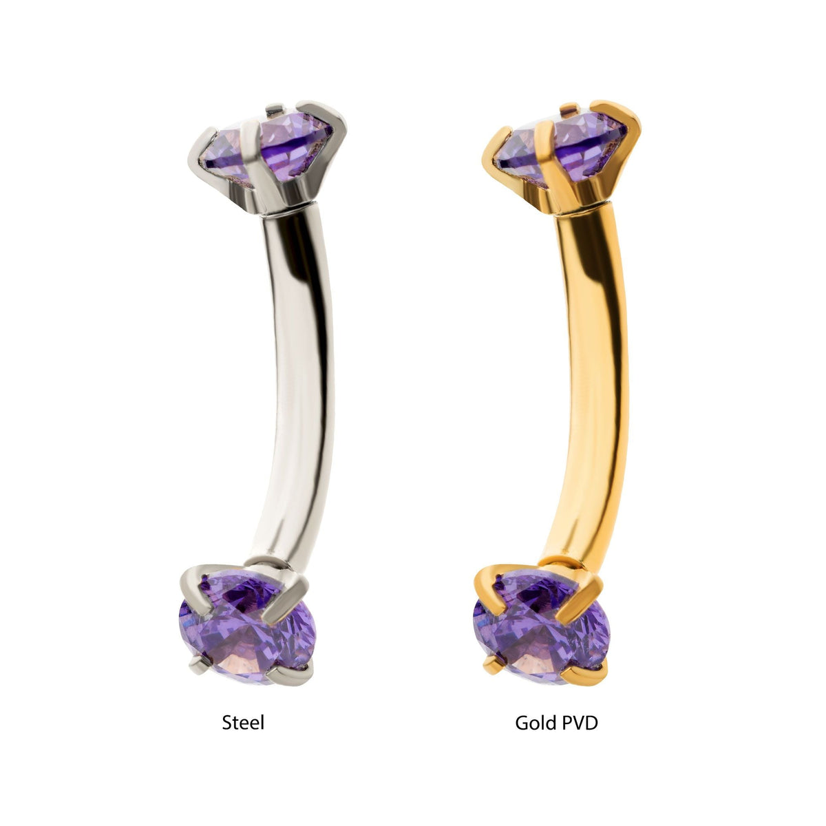 CURVED BARBELL Internally Threaded 3mm Prong Set Amethyst CZ Curved Barbell cs6122am -Rebel Bod-RebelBod