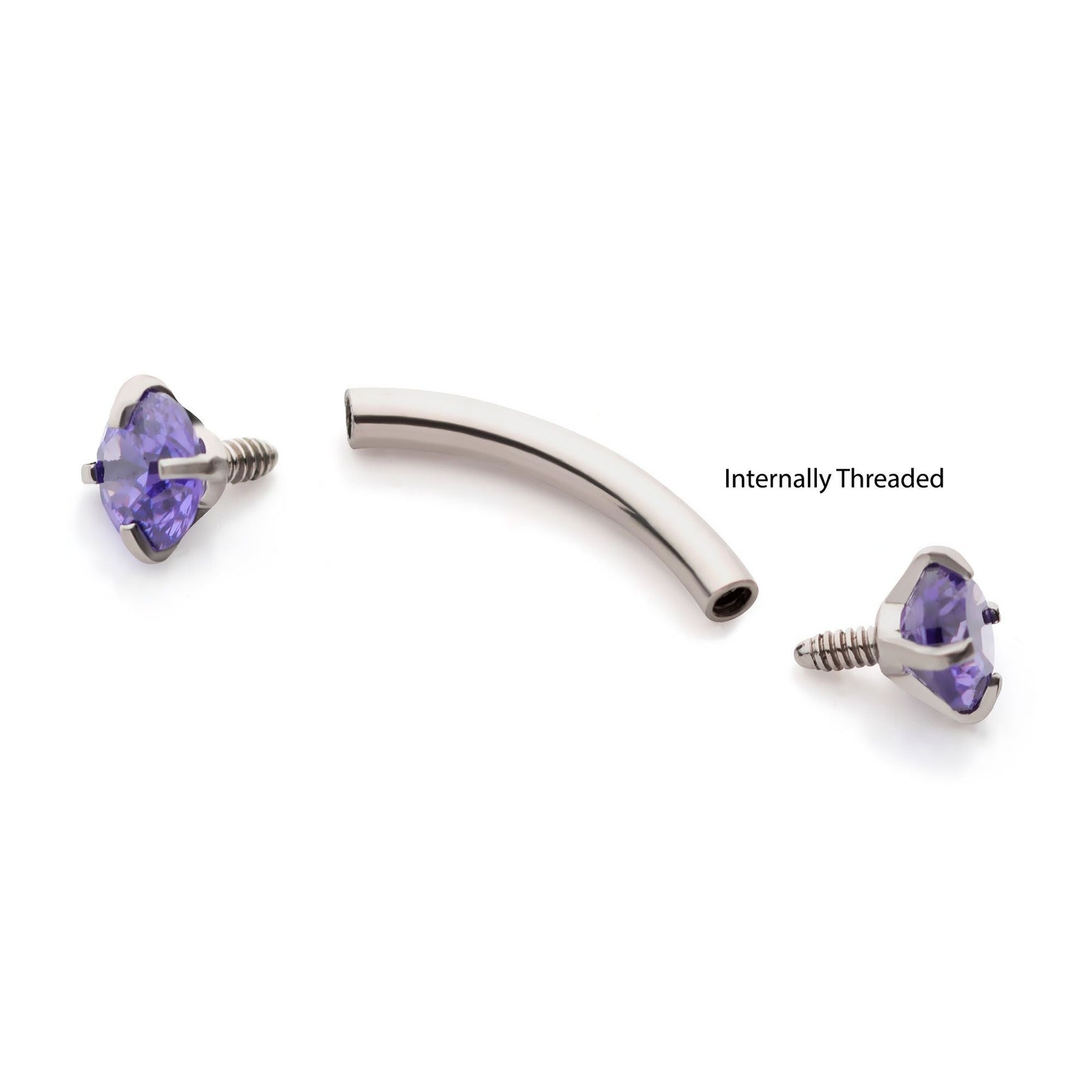 CURVED BARBELL Internally Threaded 3mm Prong Set Amethyst CZ Curved Barbell cs6122am -Rebel Bod-RebelBod
