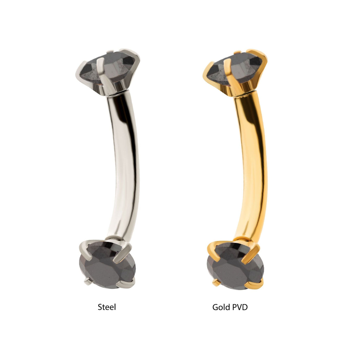 CURVED BARBELL Internally Threaded 3mm Prong Set Black CZ Curved Barbell cs6122k -Rebel Bod-RebelBod