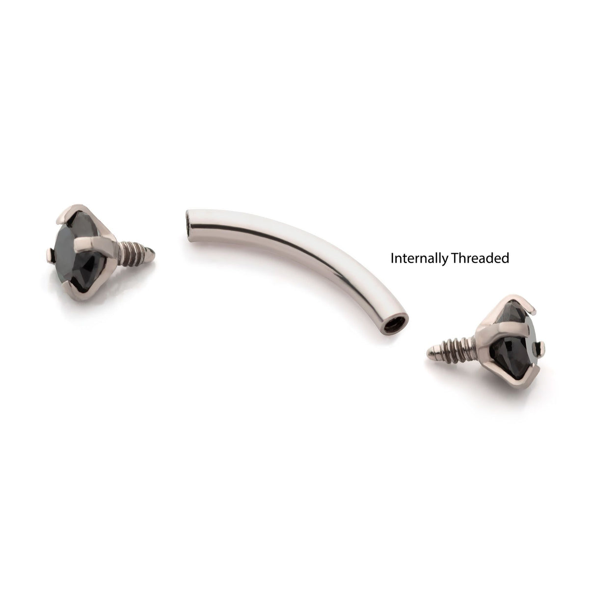 CURVED BARBELL Internally Threaded 3mm Prong Set Black CZ Curved Barbell cs6122k -Rebel Bod-RebelBod