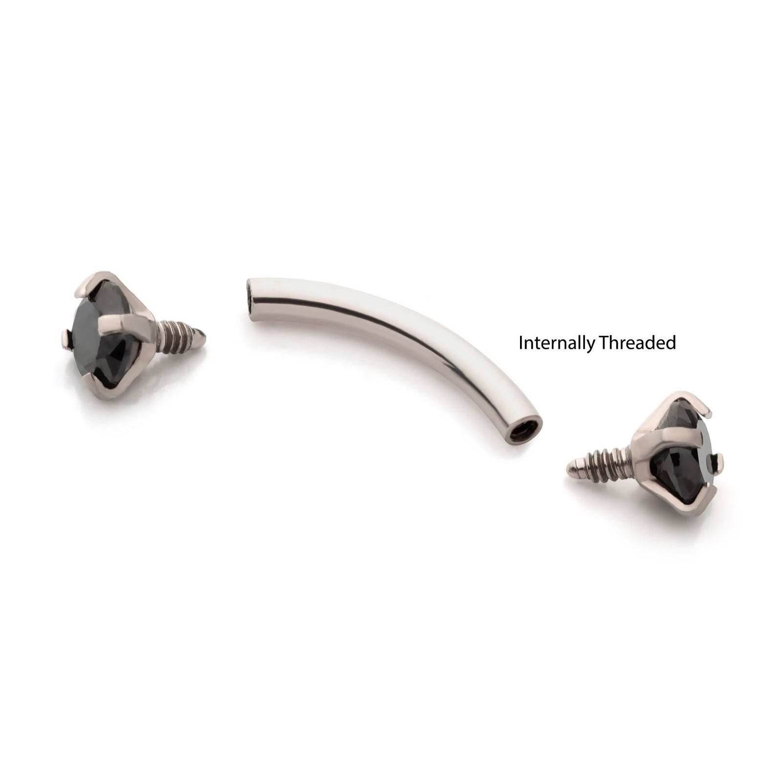 CURVED BARBELL Internally Threaded 3mm Prong Set Black CZ Curved Barbell cs6122k -Rebel Bod-RebelBod
