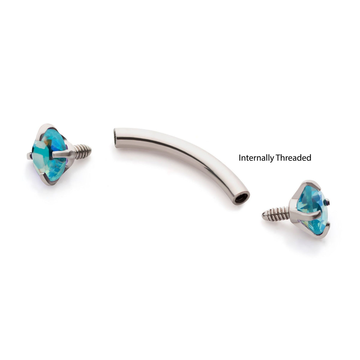 CURVED BARBELL Internally Threaded 3mm Prong Set Blue Aurora Borealis CZ Curved Barbell cs6122bab -Rebel Bod-RebelBod