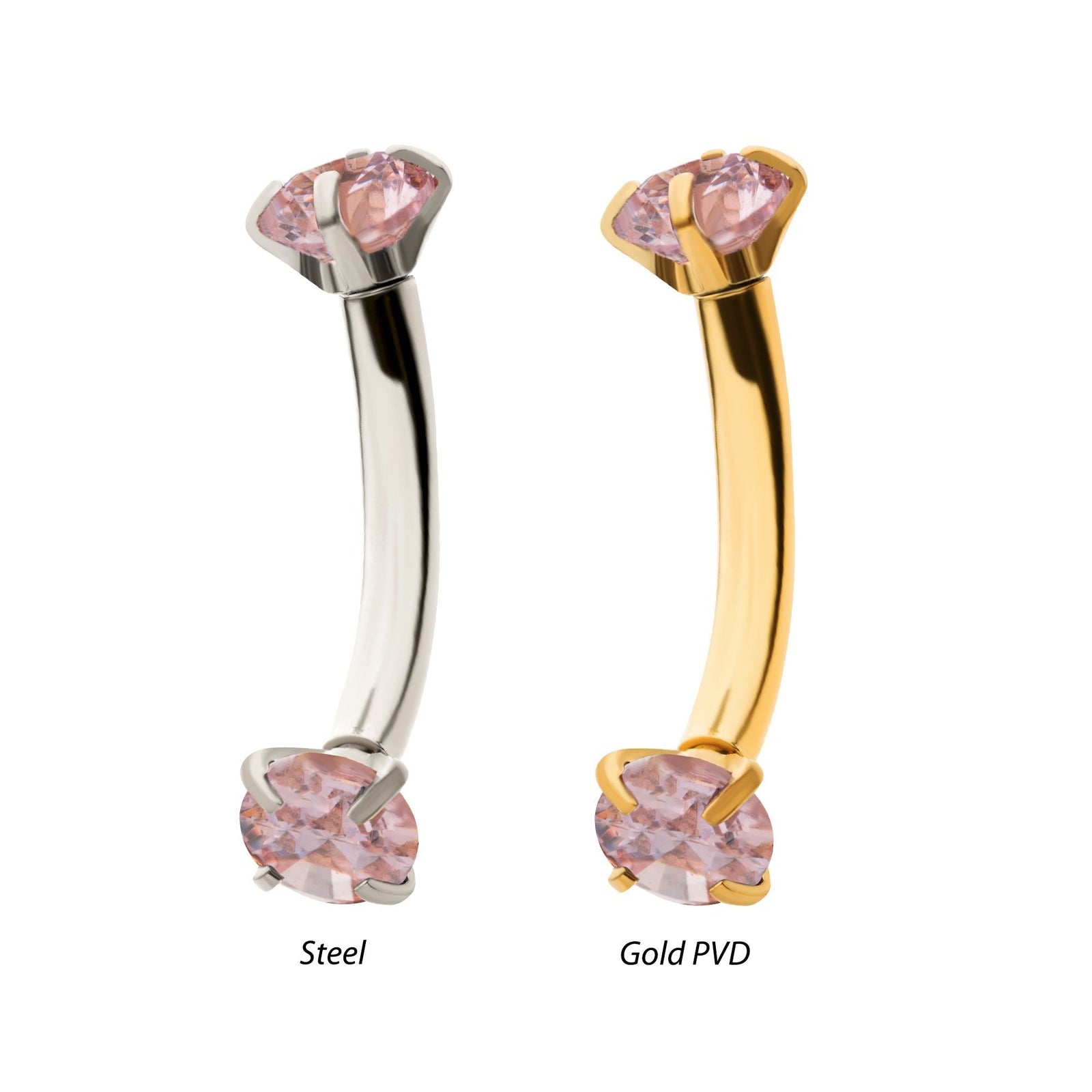 CURVED BARBELL Internally Threaded 3mm Prong Set Pink CZ Curved Barbell cs6122p -Rebel Bod-RebelBod