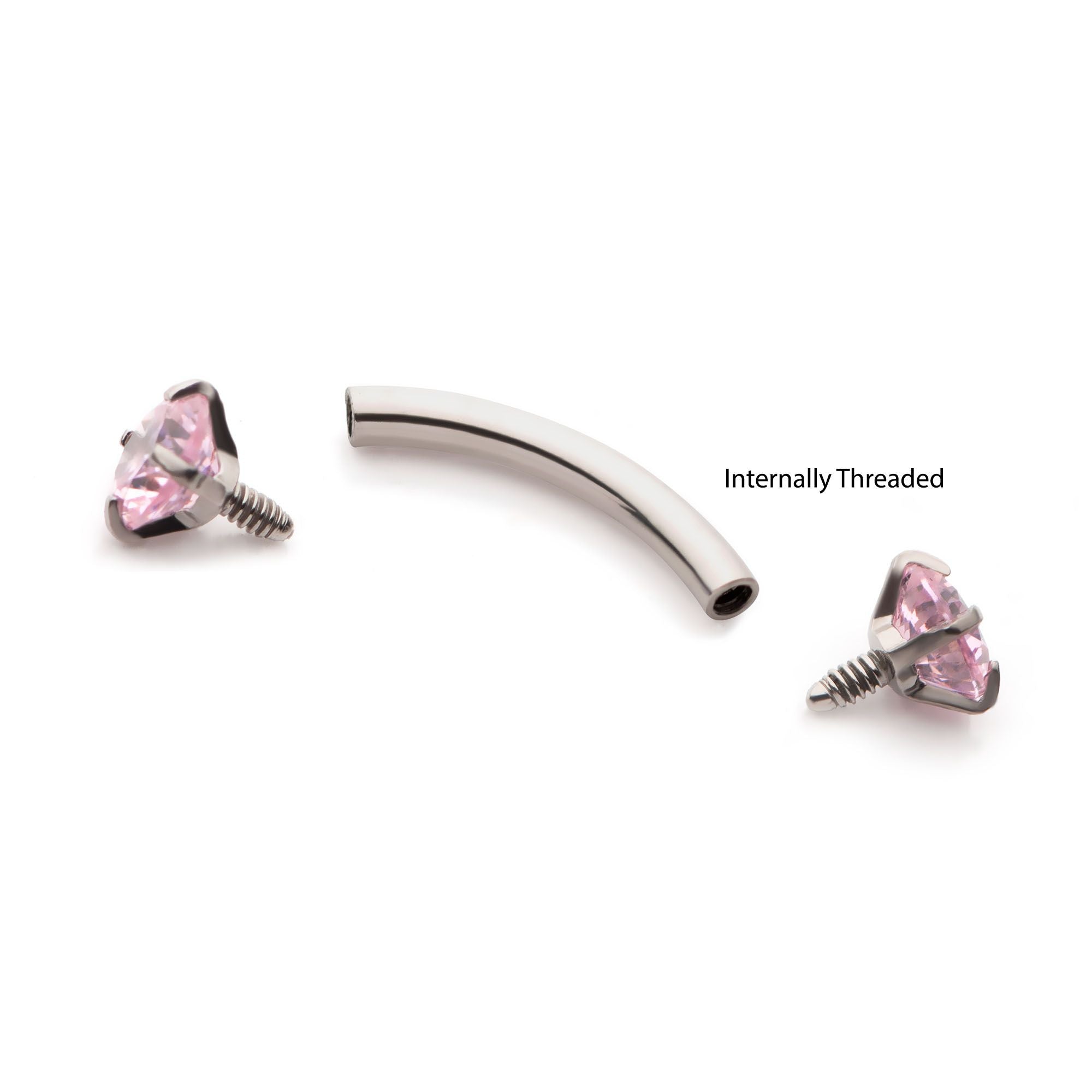 CURVED BARBELL Internally Threaded 3mm Prong Set Pink CZ Curved Barbell cs6122p -Rebel Bod-RebelBod