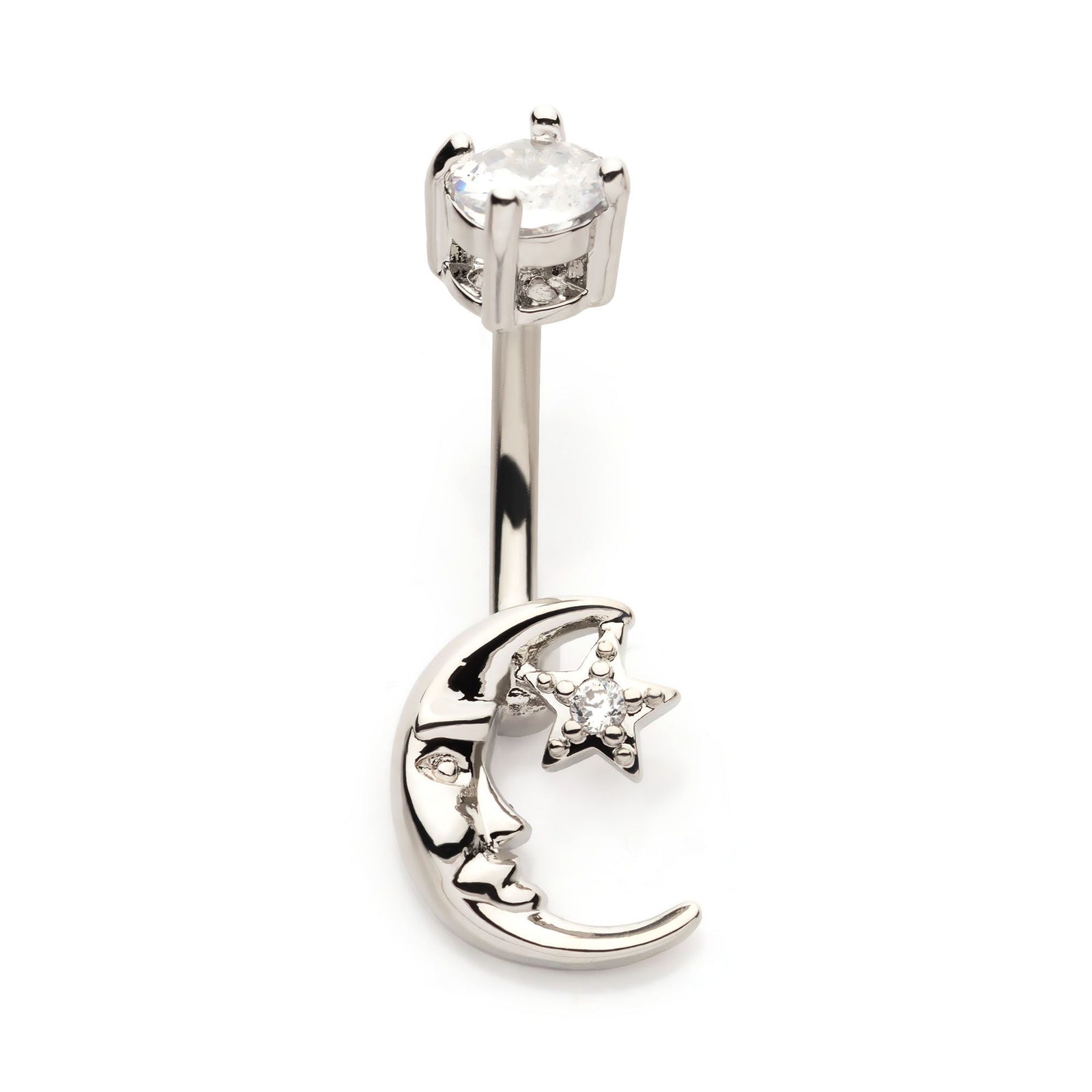 Belly Internally Threaded 4-Prong Basket Set Clear CZ Top Moon Star Fixed Navel nesl-21839-2c -Rebel Bod-RebelBod
