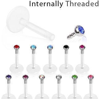 Retainers Internally Threaded BioFlex Labret Retainer / Monroe with Gem Ball - 1 Piece -Rebel Bod-RebelBod