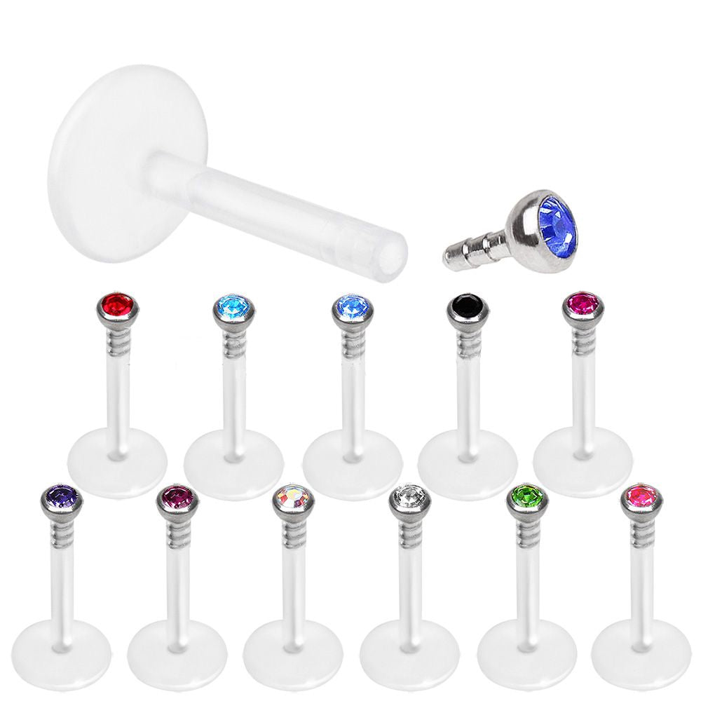 Retainers Internally Threaded BioFlex Labret Retainer / Monroe with Gem Ball - 1 Piece -Rebel Bod-RebelBod