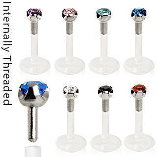 Lip Piercing/Labret/Labret Piercing/Lip Piercing Jewelry/Labret Jewelry/Labret Studs Internally Threaded BioFlex / PTFE Labret with  2mm Prong Set CZ -Rebel Bod-RebelBod