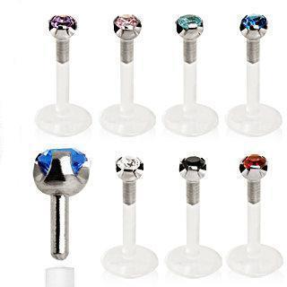 Internally Threaded BioFlex / PTFE Labret Retainer w/  2mm Prong Set CZ - 1 Piece