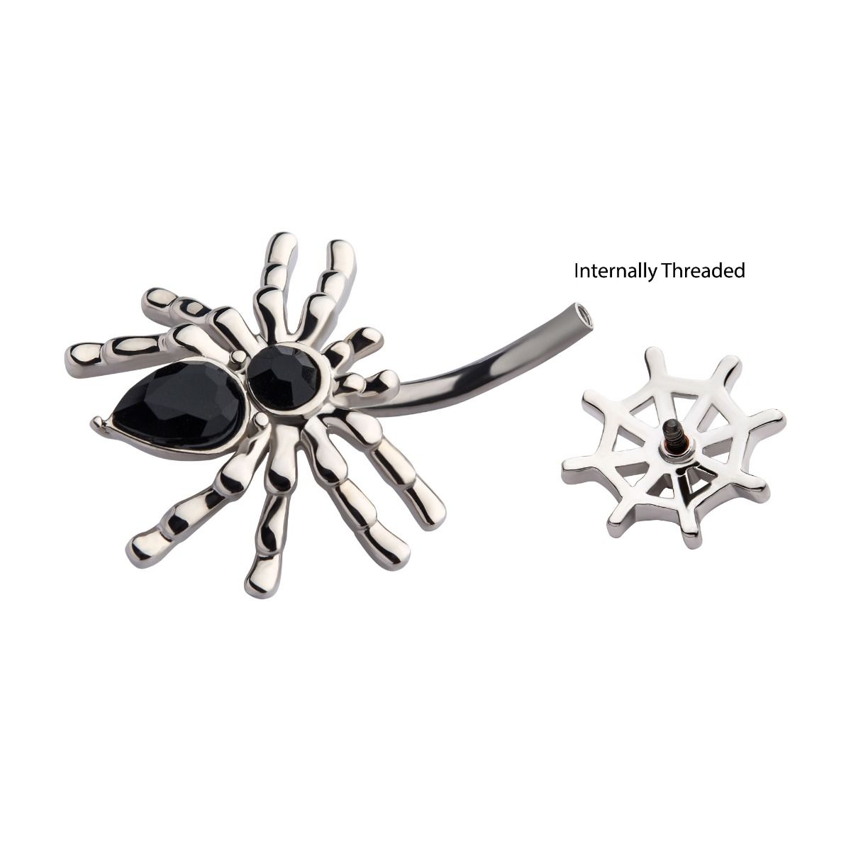 TBD-Belly Internally Threaded Black Crystal Spider Web Fixed Navel -Rebel Bod-RebelBod