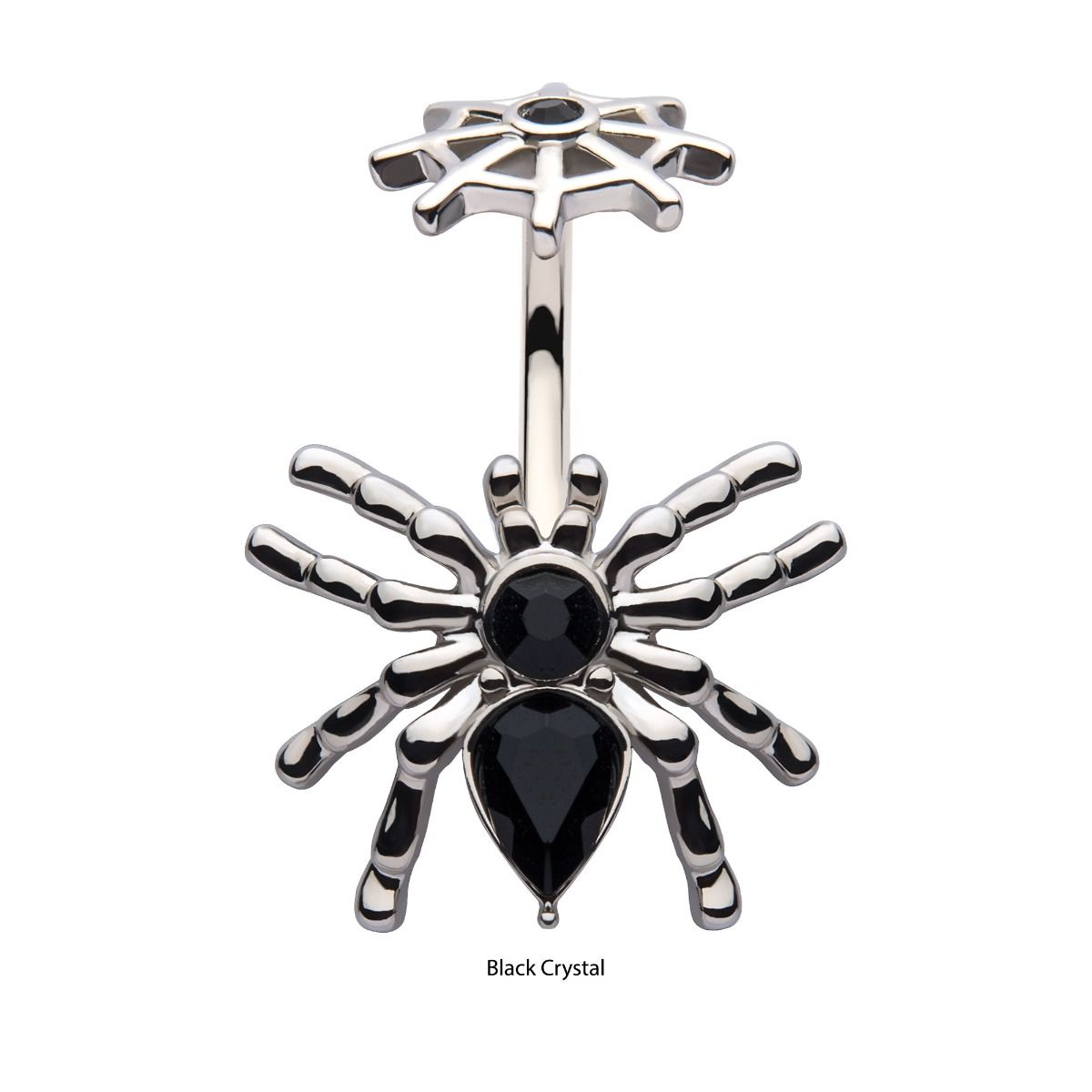 TBD-Belly Internally Threaded Black Crystal Spider Web Fixed Navel -Rebel Bod-RebelBod