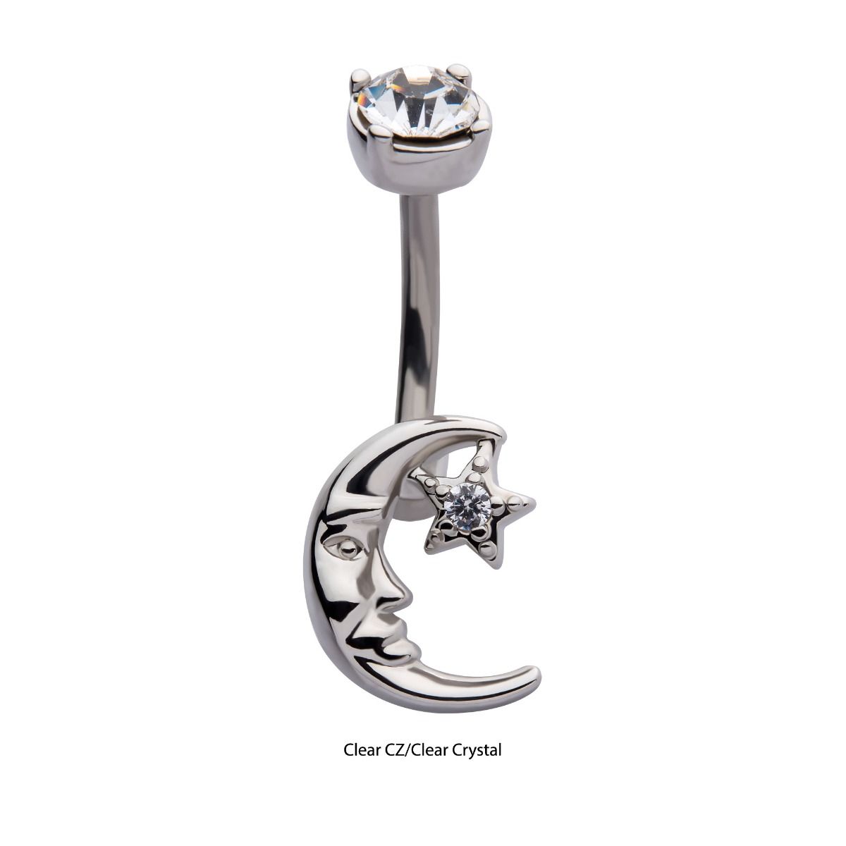 TBD-Belly Internally Threaded Clear Crystal CZ Moon Star Fixed Navel -Rebel Bod-RebelBod