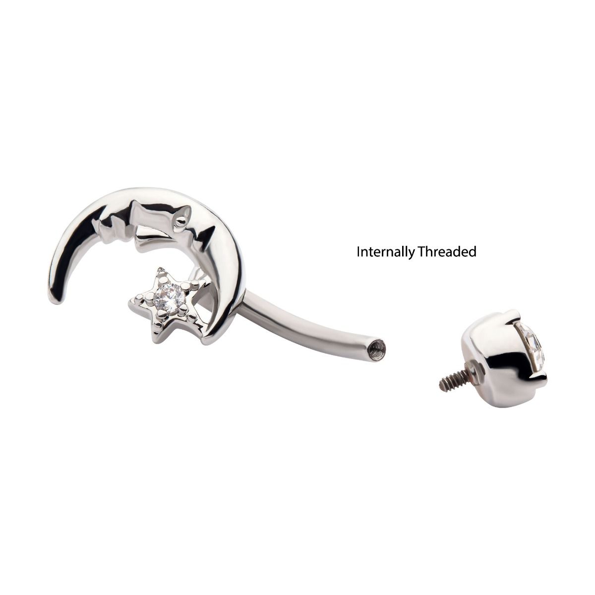 TBD-Belly Internally Threaded Clear Crystal CZ Moon Star Fixed Navel -Rebel Bod-RebelBod