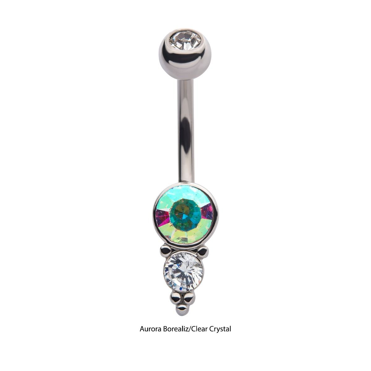 TBD-Belly Internally Threaded Clustered Aurora Borealis Clear Round Crystal Fixed Navel -Rebel Bod-RebelBod