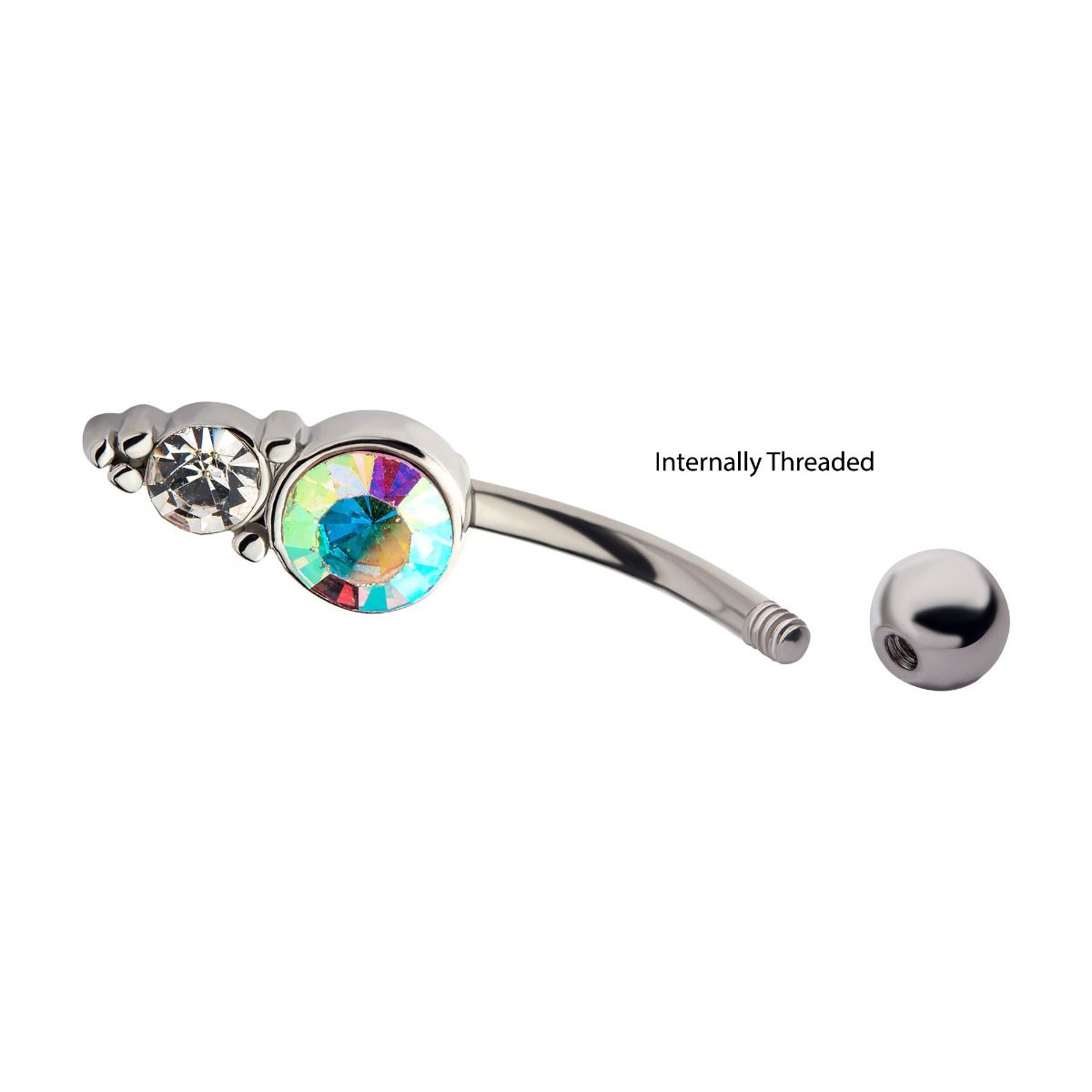 TBD-Belly Internally Threaded Clustered Aurora Borealis Clear Round Crystal Fixed Navel -Rebel Bod-RebelBod