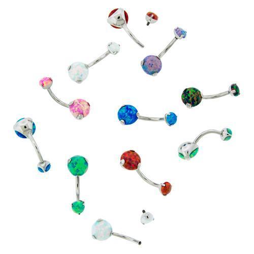Internally Threaded Double Prong Opal Belly Ring - 1 Piece