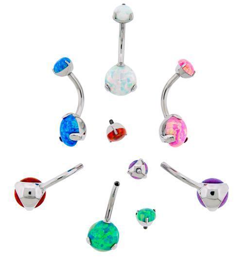 Internally Threaded Double Prong Opal Belly Ring - 1 Piece