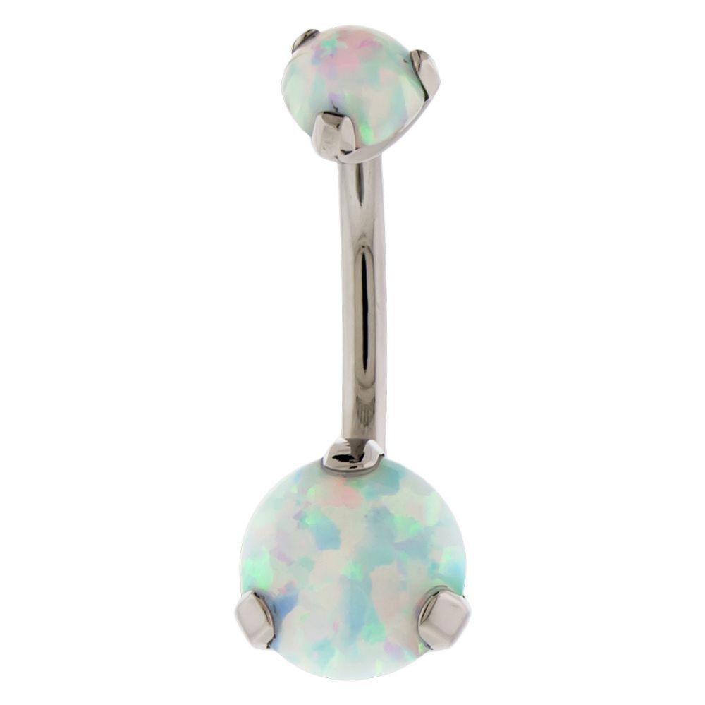 Belly Ring - No Dangle Internally Threaded Double Prong Opal Belly Ring - 1 Piece * -Rebel Bod-RebelBod