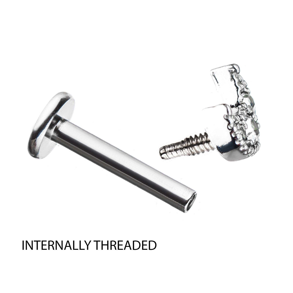 Labret Studs Internally Threaded Half Moon Clear Gems Labrets -Rebel Bod-RebelBod